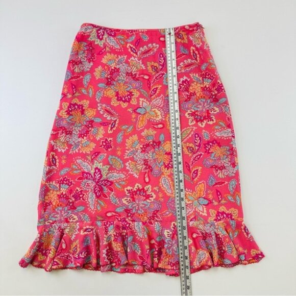 Sigrid Olsen pink floral skirt with ruffle hem  Size Small Petite lined feminine - Picture 4 of 9